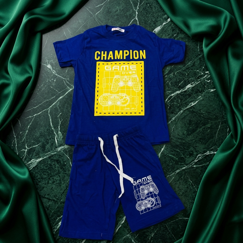 Champion Kids Combo Set Royal Blue - Flat lay product shot on marble