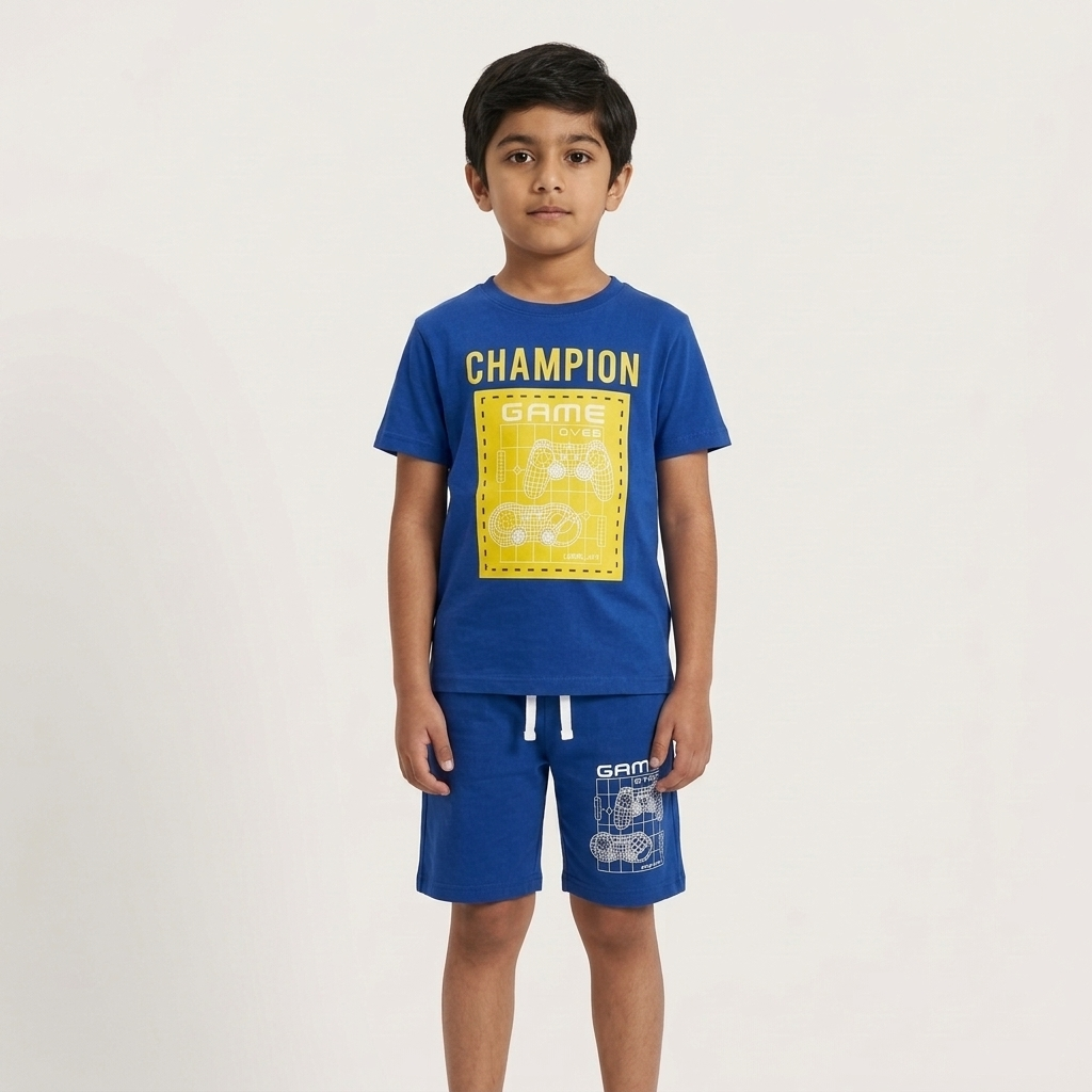 Champion Kids Combo Set Royal Blue - Boy gaming with controller on sofa
