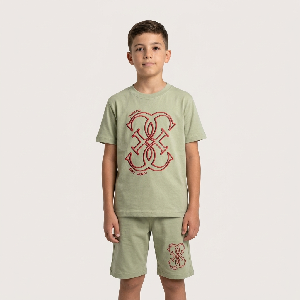 Toddler wearing Turismo Monogram Co-ord Set in olive green