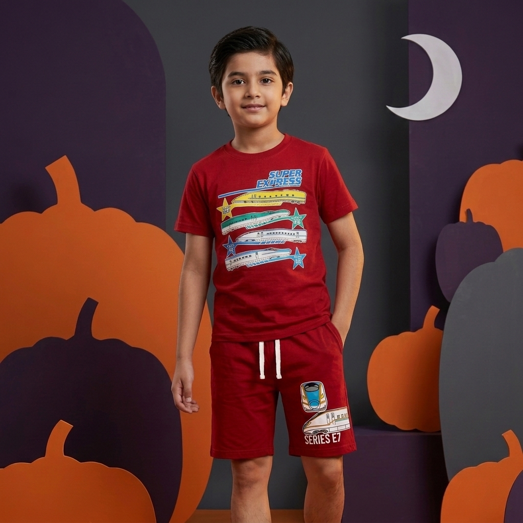 Super Express Maroon - Boy playing with train