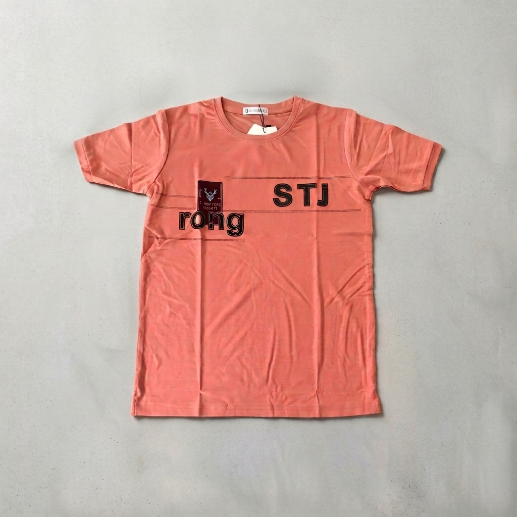 Boy wearing STJ Rong Kids T-Shirt in Peach - front view