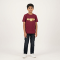 Baleniga 88 Kids T-Shirt Maroon – Older boy wearing tee, full body front view