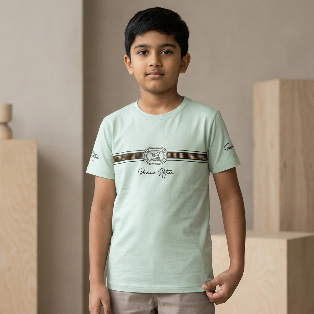 ZL Premium Edition Kids T-Shirt Mint – Boy wearing tee, lifestyle shot