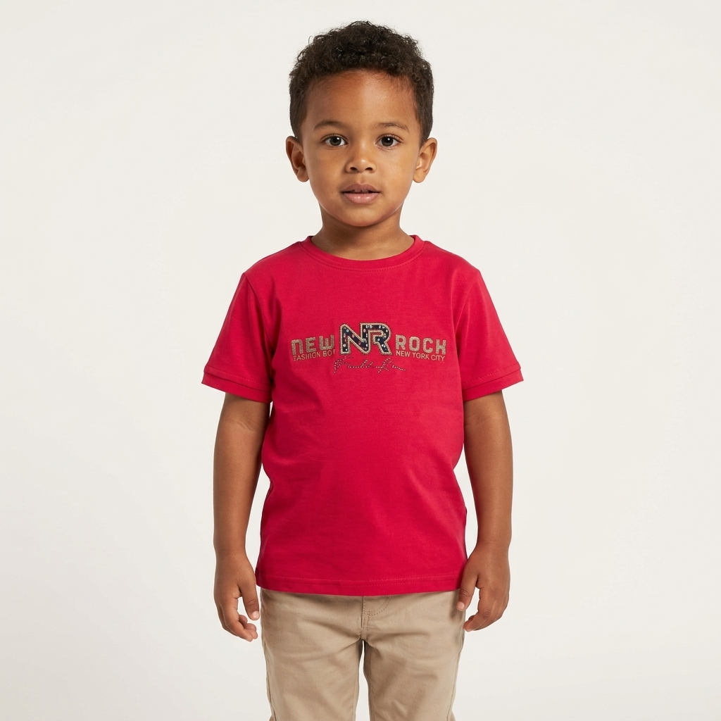 NR New Rock Kids T-Shirt Red – Flat lay product shot