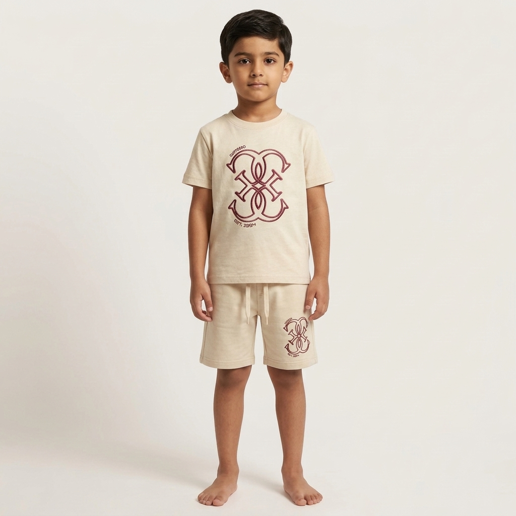 Turismo Kids Combo Set Beige - Flat lay product shot on wooden surface