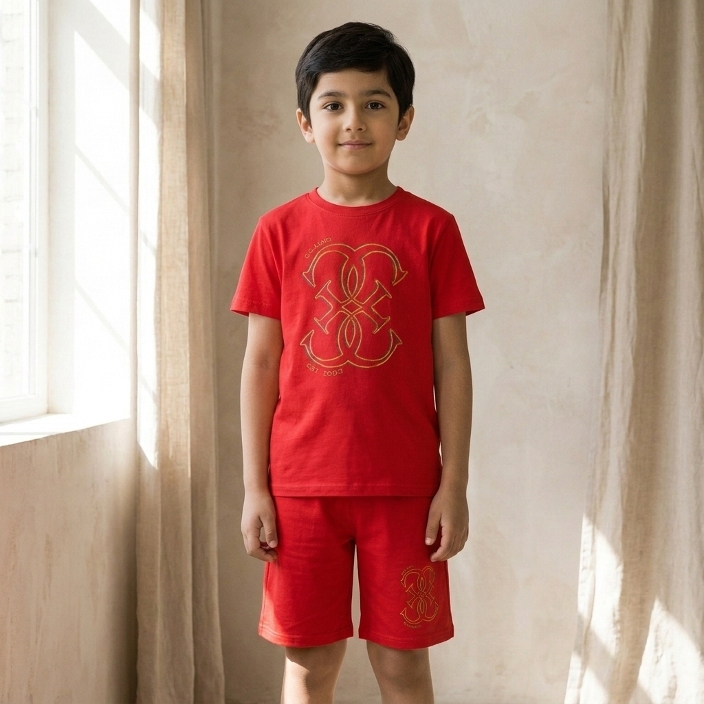 Turismo Kids Combo Set Bright Red - Boy standing full outfit white background